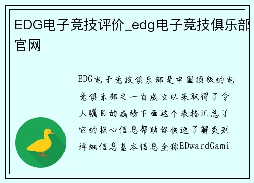 EDG电子竞技评价_edg电子竞技俱乐部官网